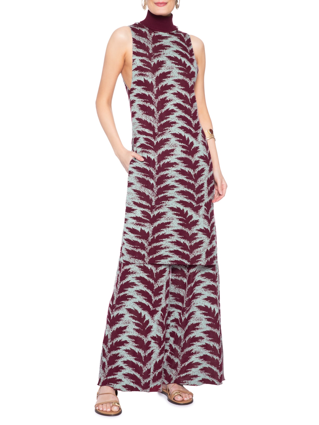 Túnica Feminina de Tricot Midi Vermelho Animale