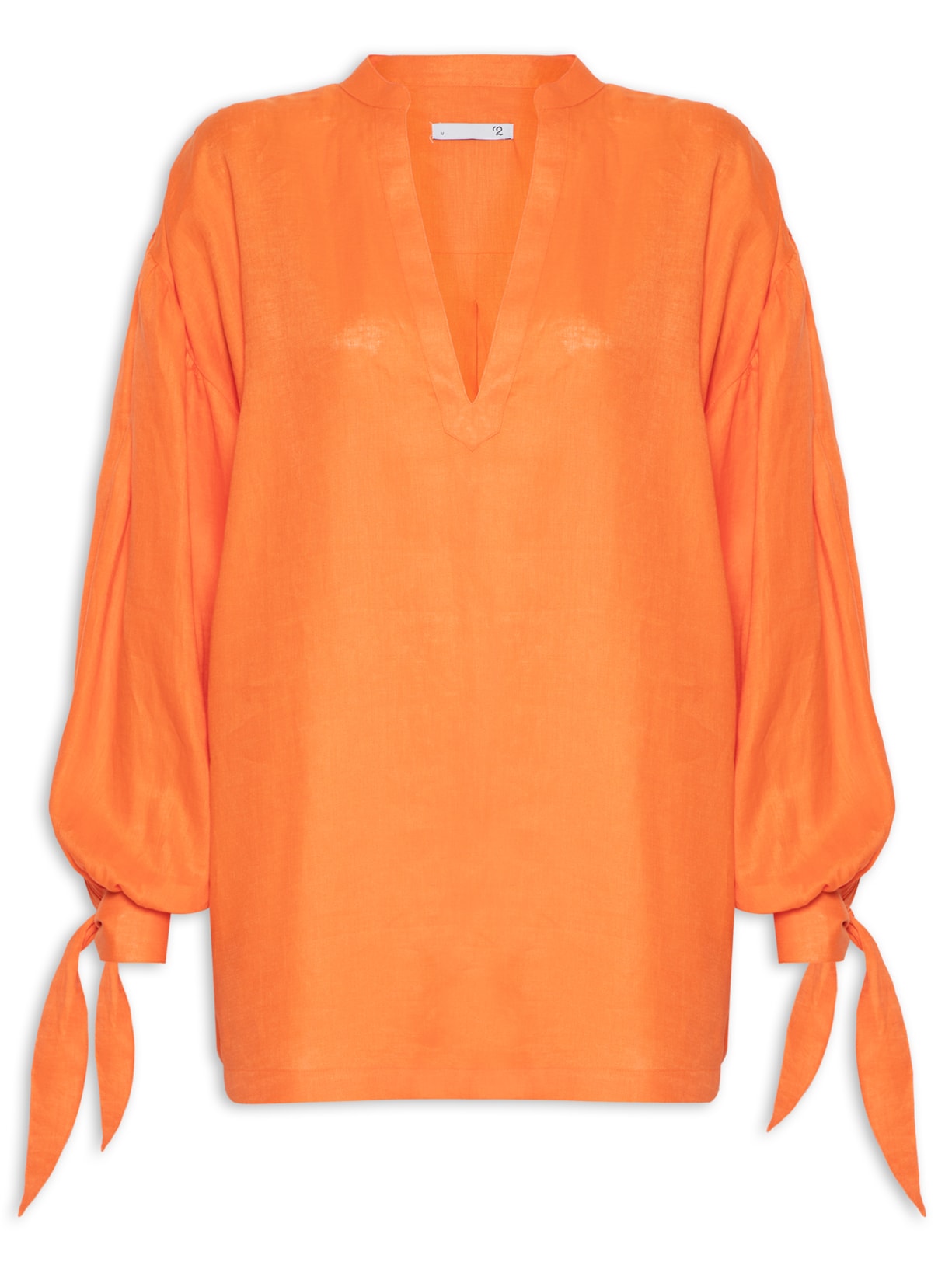 Túnica Feminina Manga Amarração Em Linho Puro - Laranja