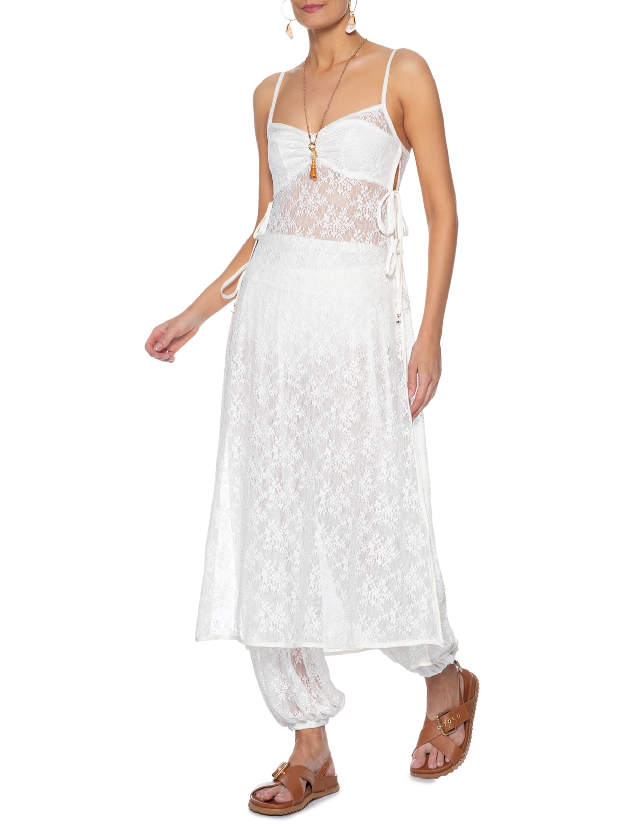 Túnica Feminina Renda Amarração Lateral Branco Farm