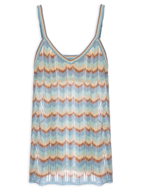 Túnica Feminina Tricot Decote Chevron - Azul