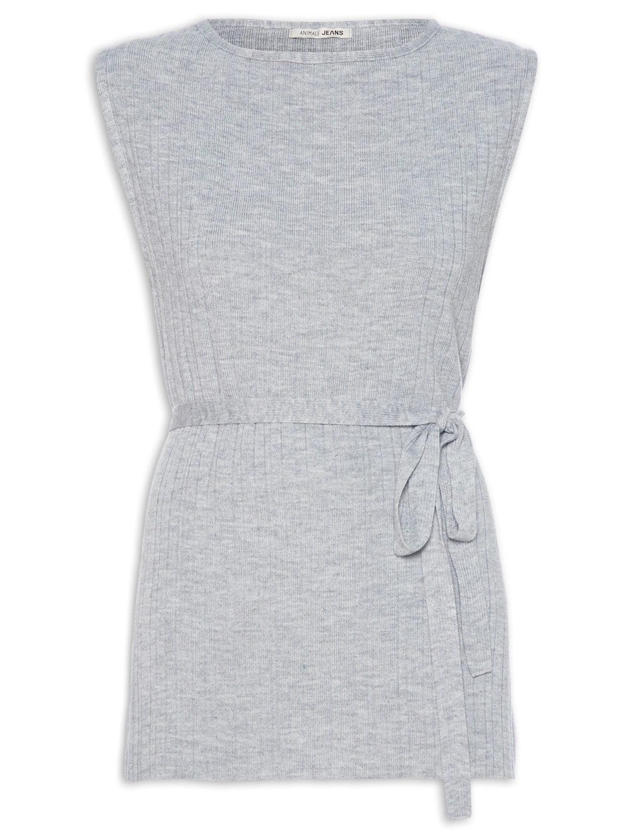 Túnica Feminina Tricot Fendas Com Cinto Faixa - Cinza