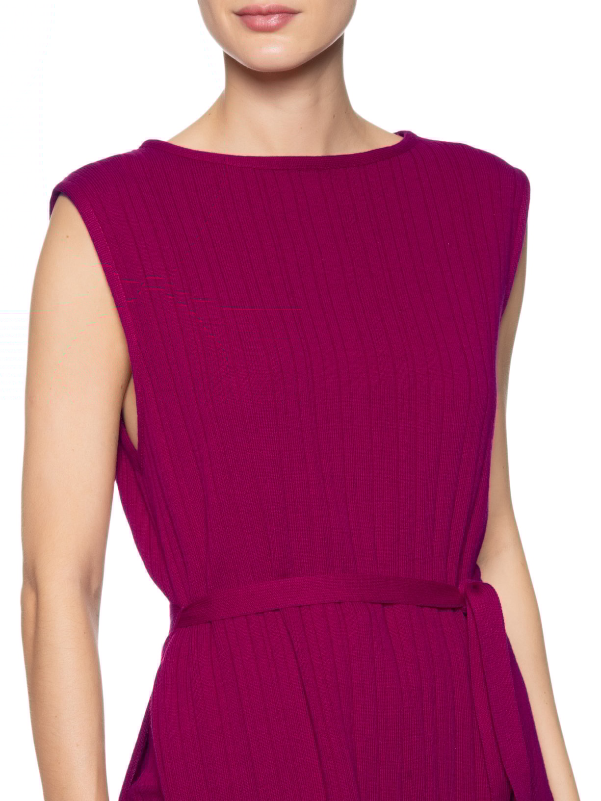 Animale Jeans Túnica Feminina Tricot Fendas Com Cinto Faixa Rosa