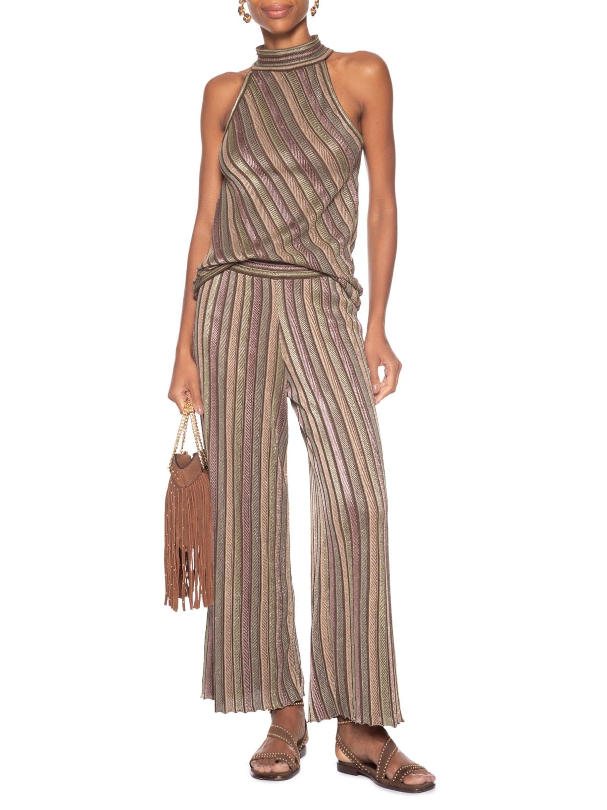 Túnica Feminina Tricot Gola Alta Multicolor Cinza Maria Filó