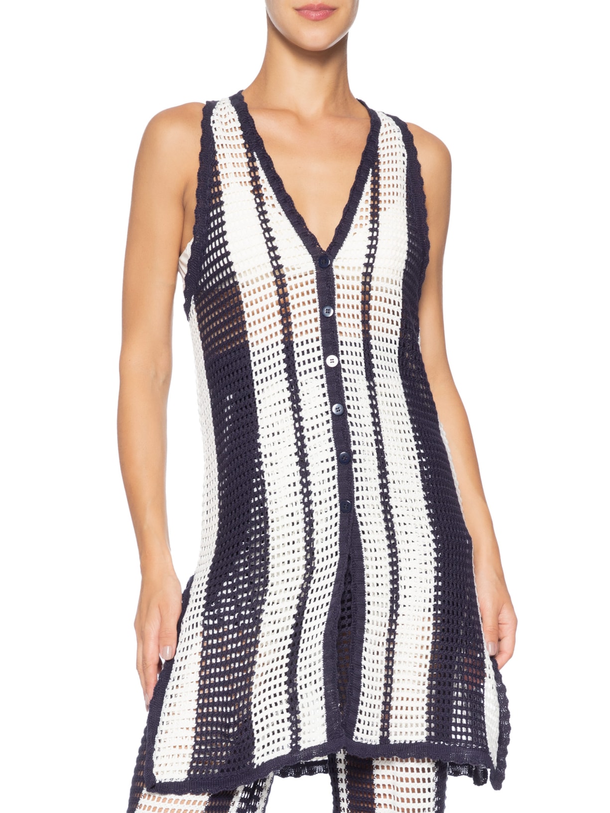 Túnica Feminina Tricot Listra Náutica Azul Dress To
