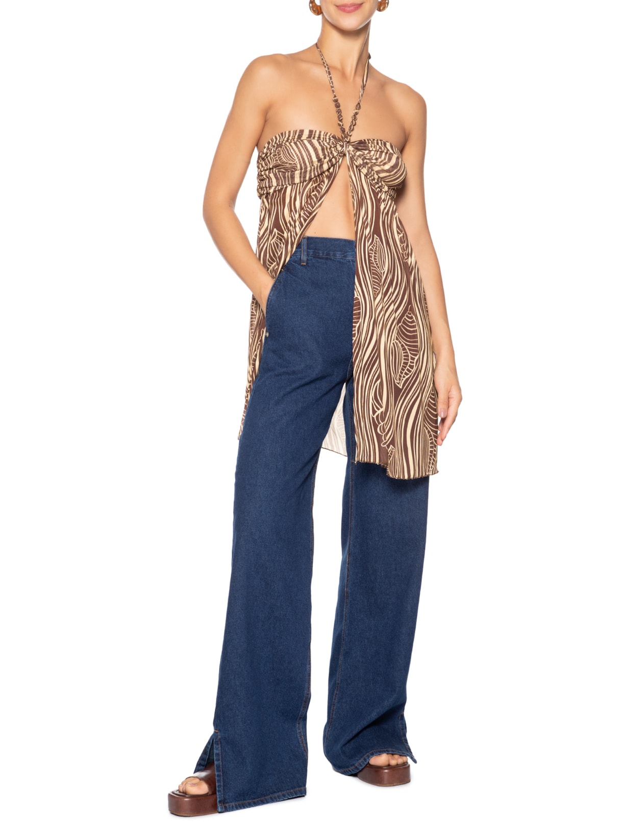 Túnica Feminina Tule Estampa Som Do Mar Marrom Dress To