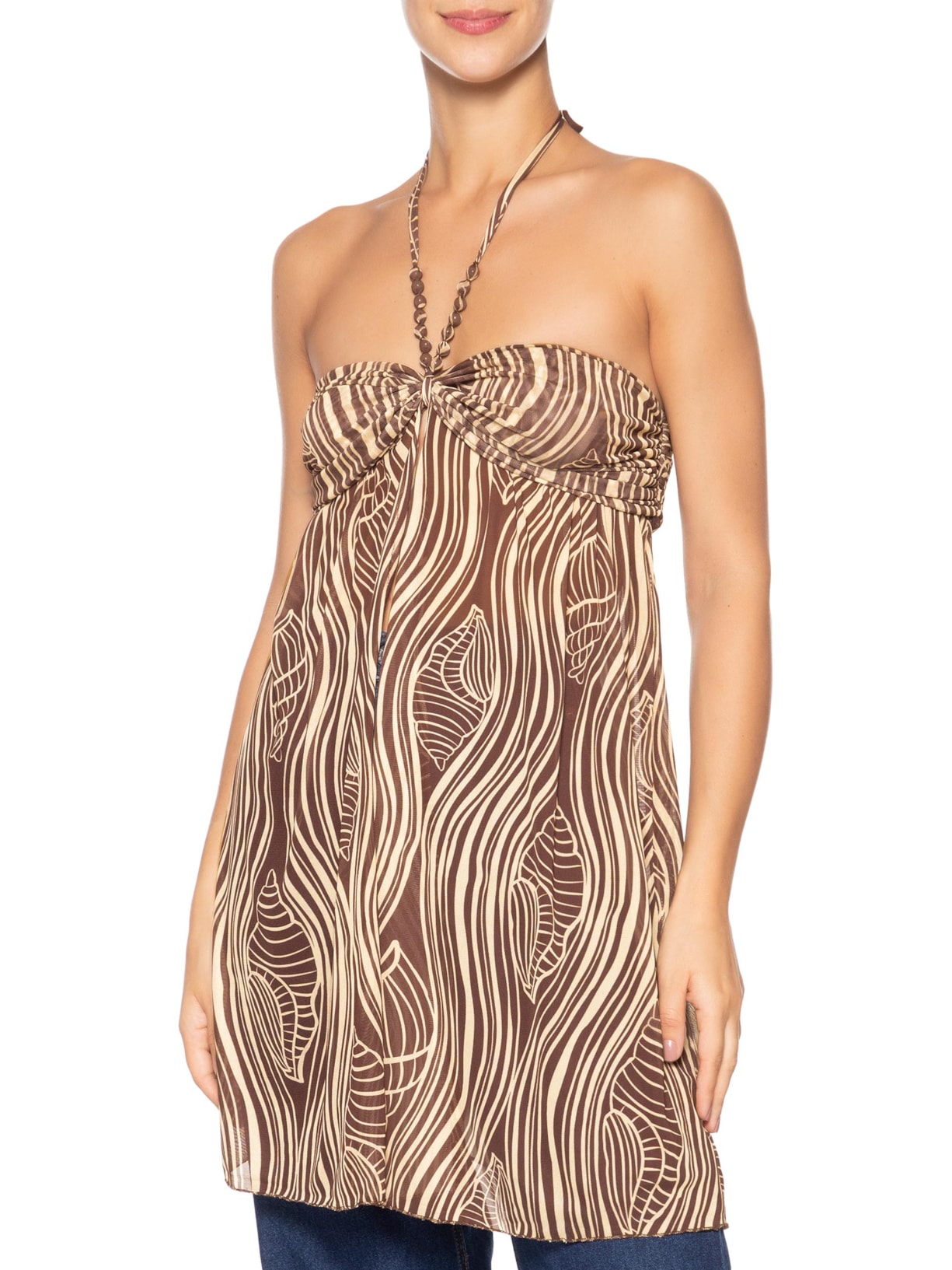 Túnica Feminina Tule Estampa Som Do Mar Marrom Dress To