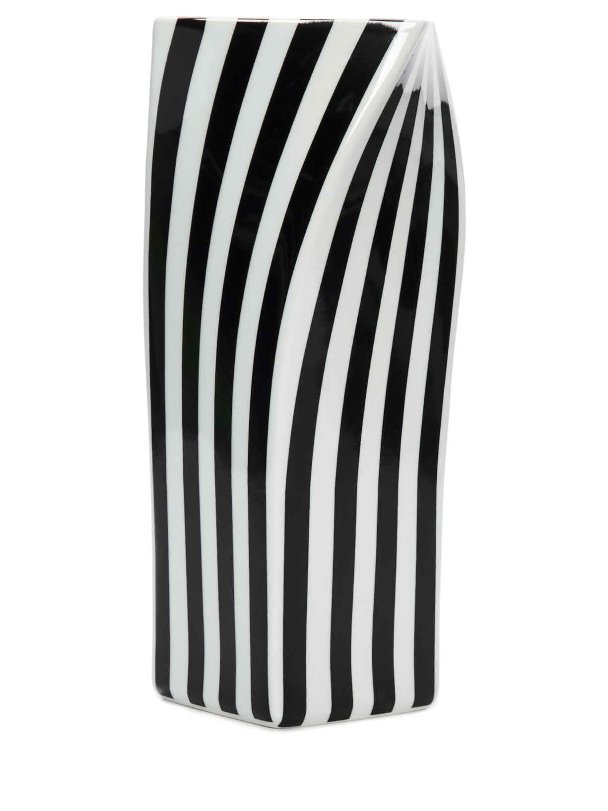 Vaso Cubo Listas Médio Em Porcelana 1 Peça - Branco