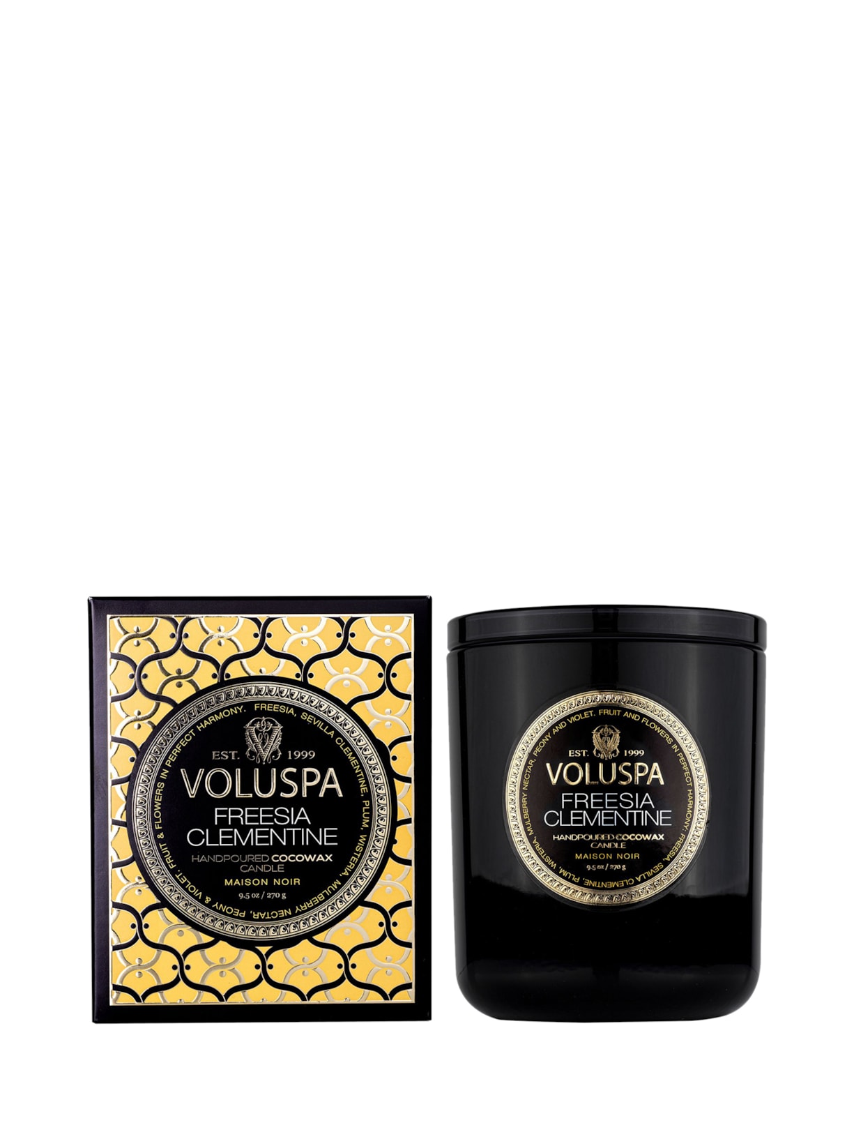 Vela Copo +60h Freesia Clementine 270g - Preto