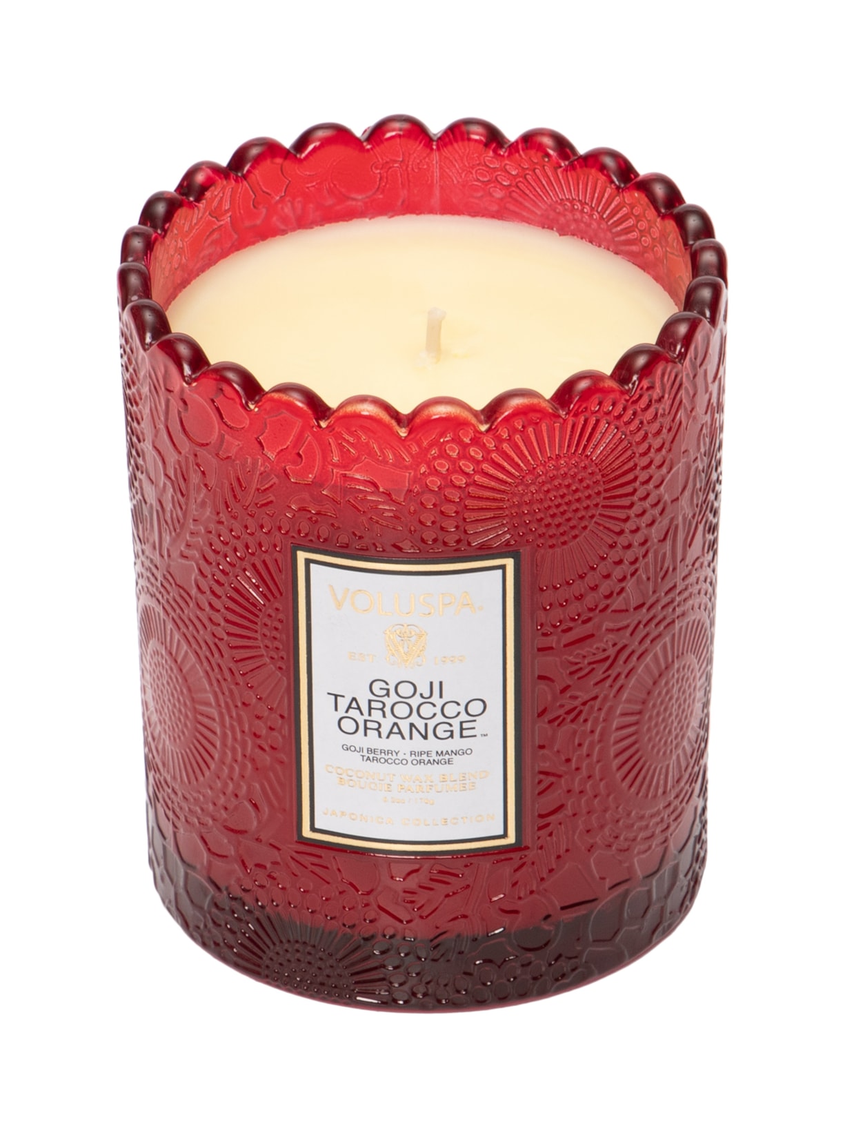 Vela Copo Trabalhado Relevo Goji Tarocco Orange 170g Vermelho Voluspa