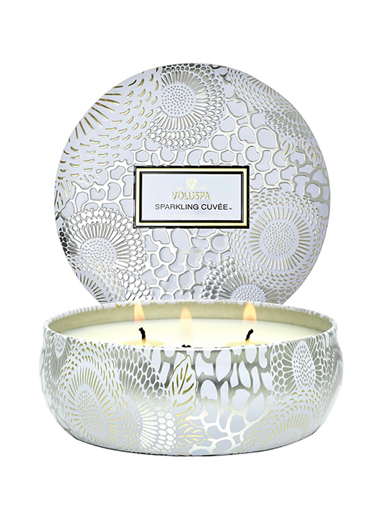 Vela Lata 3 Pavios 60H Relevo Sparkling - Prata