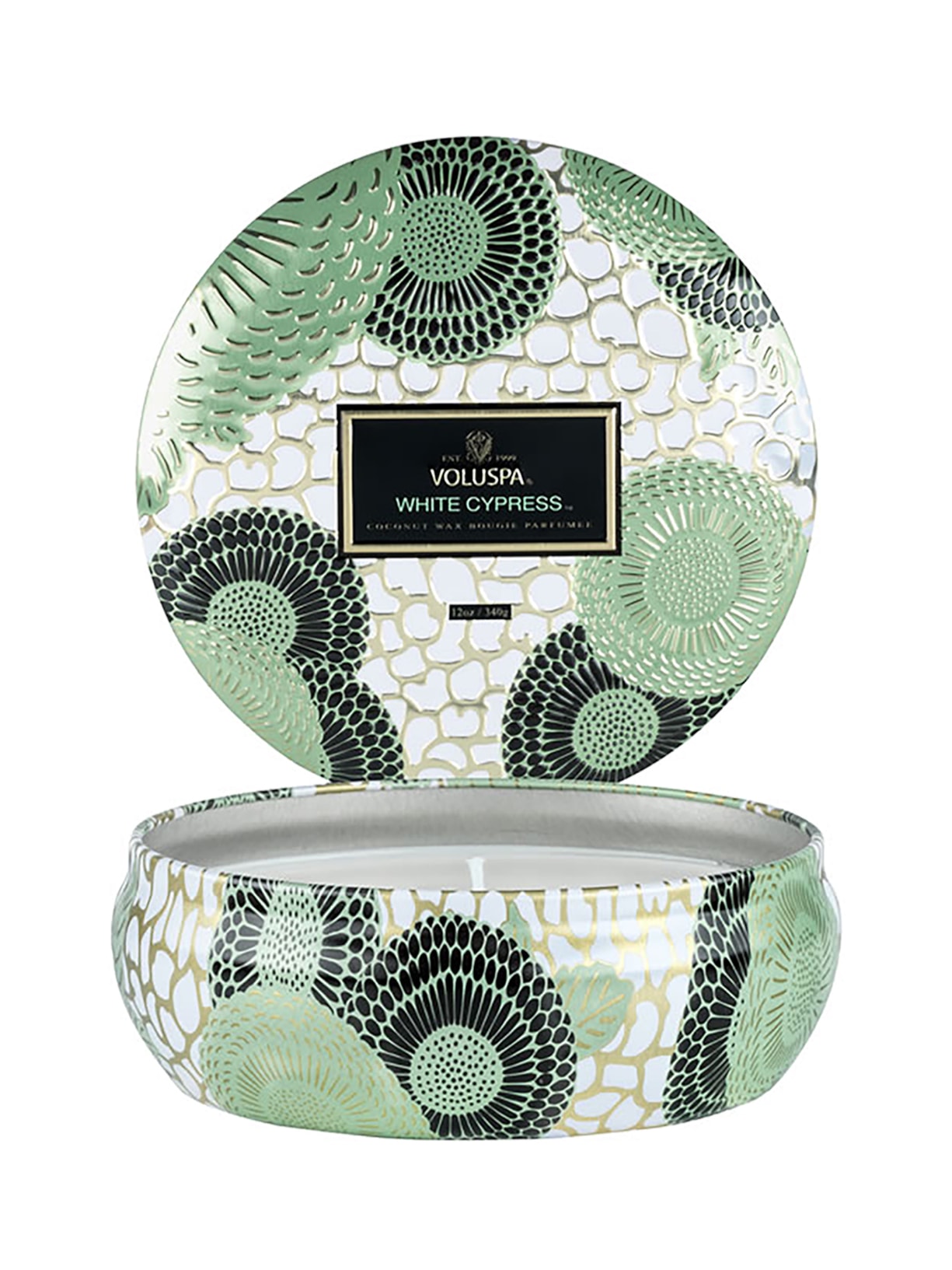 Vela Lata 3 Pavios 60H Relevo White Cypr - Verde