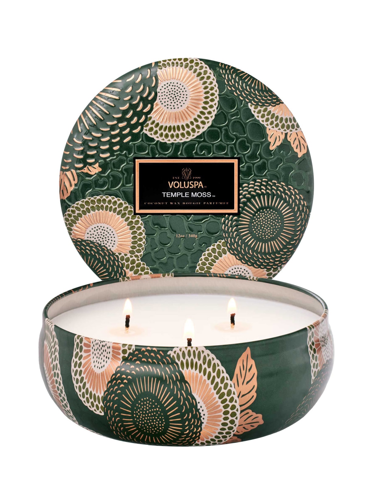 Vela Lata 3 Pavios 60H Temple Moss - Verde