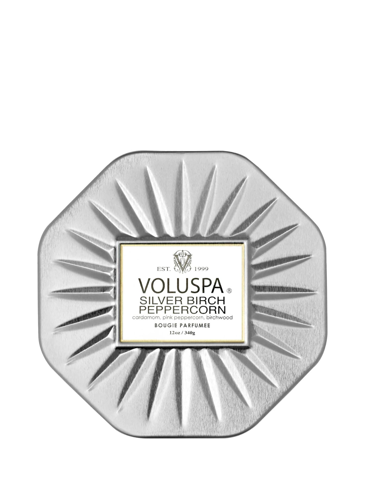 Vela Lata Octagonal 3 Pavios Silver Birch Peppercorn - Prata