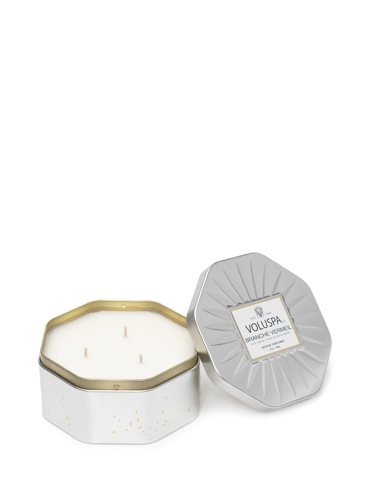 Vela Lata Octognal 3 Pavios - Prata