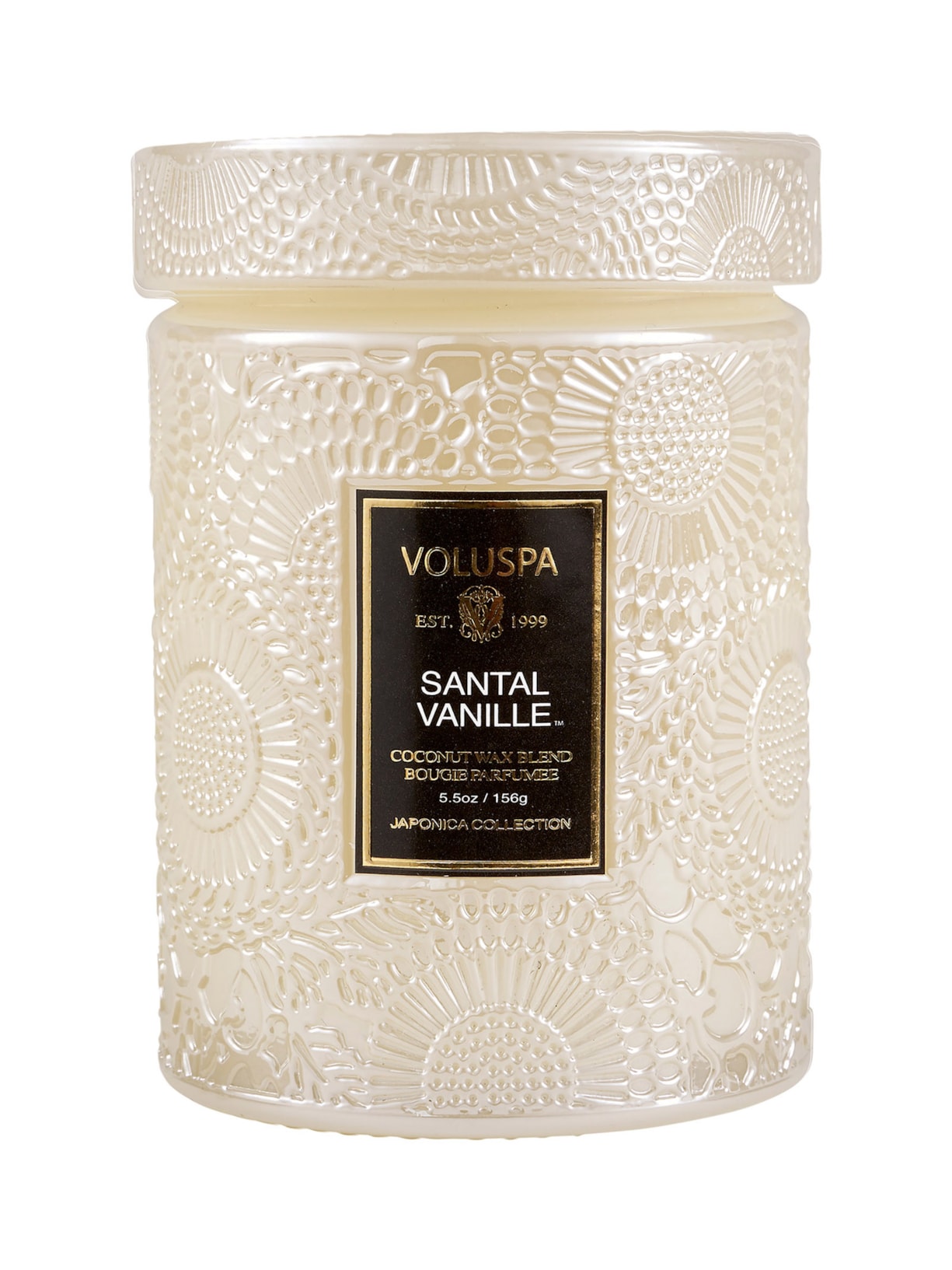 Vela Mini Pote Vidro 50h Relevo Santal Vanille - Branco