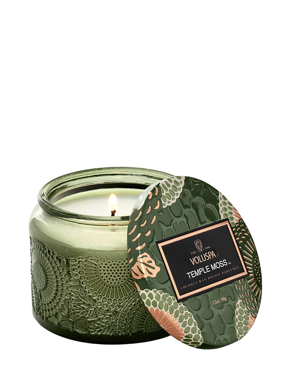 Vela Pote De Vidro P 25H Relevo Temple Moss - Verde