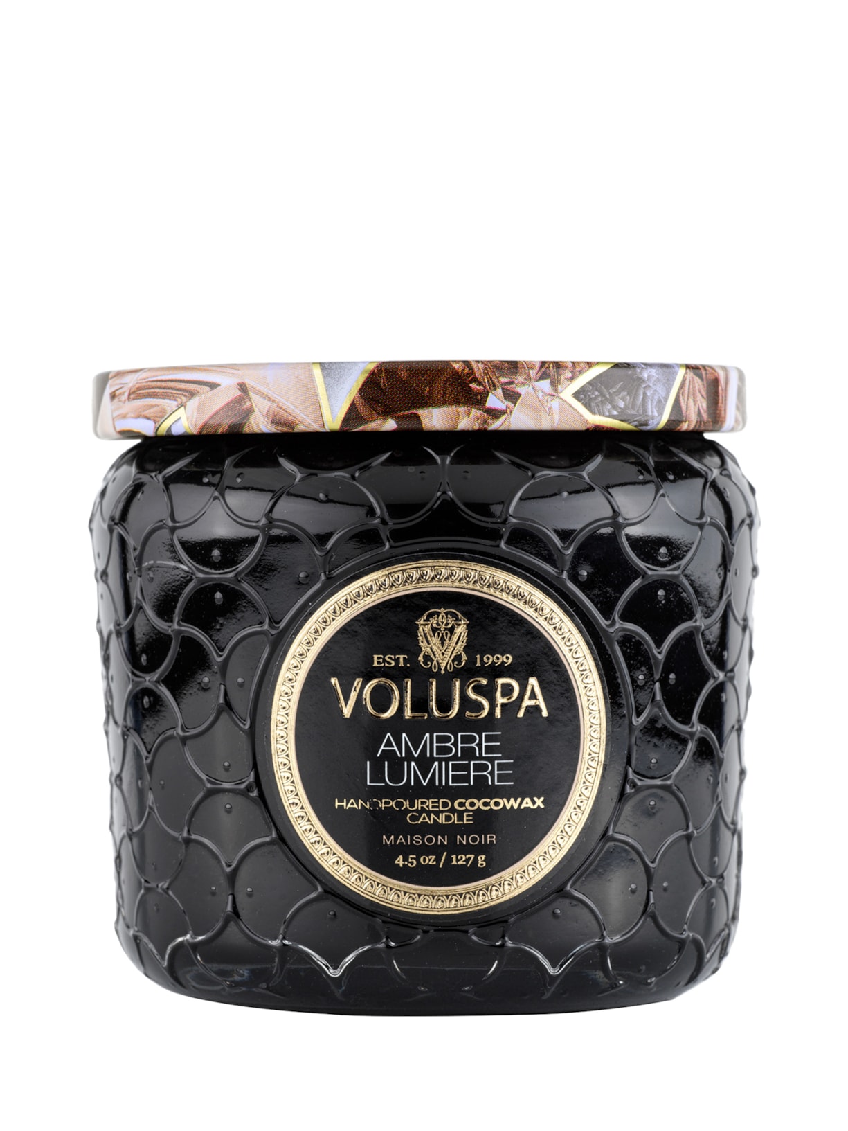 Vela Pote Vidro +35h Ambre Lumiere - Preto