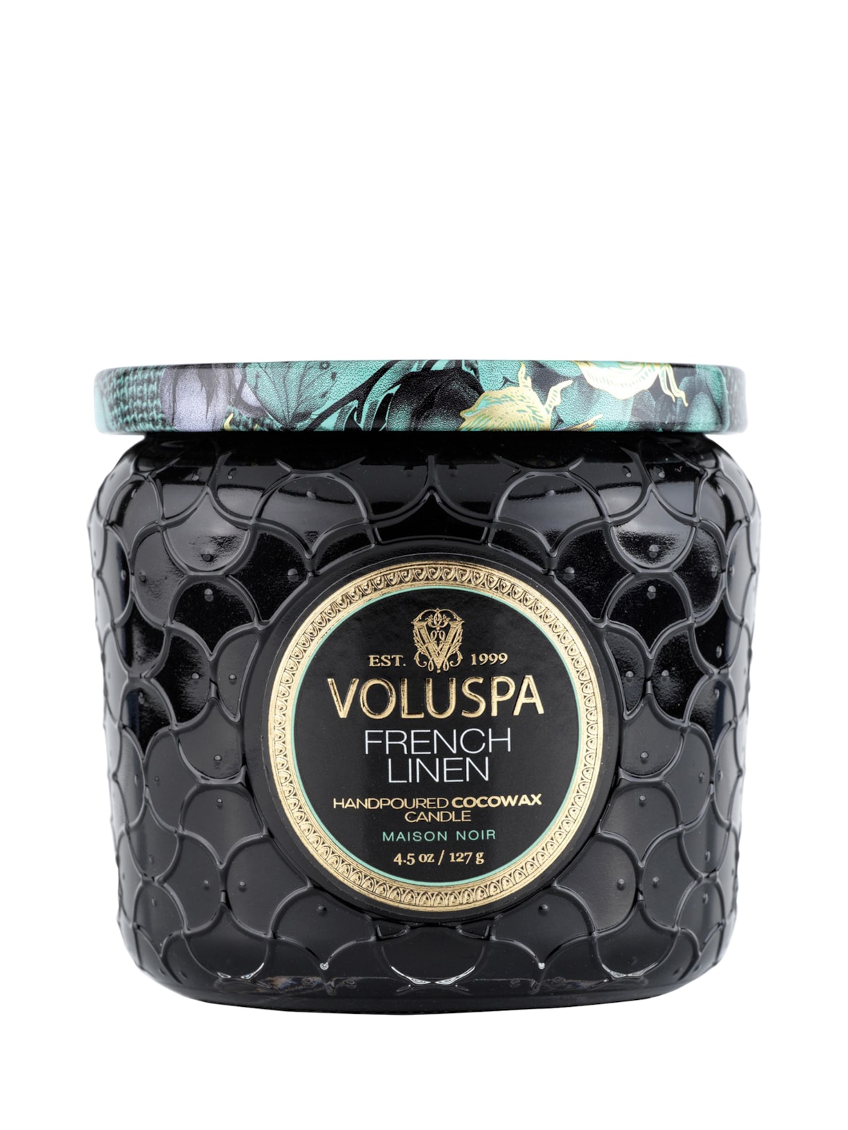 Vela Pote Vidro +35h French Linen 127g - Preto