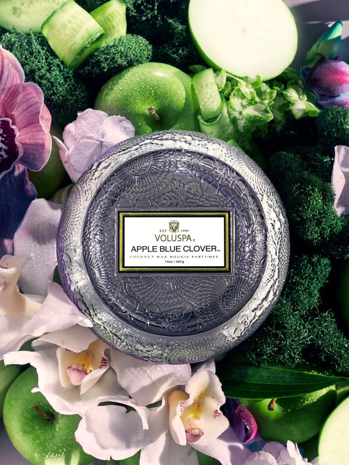 Vela Pote Vidro Chawan 50h Apple Blue Clover 397g Voluspa