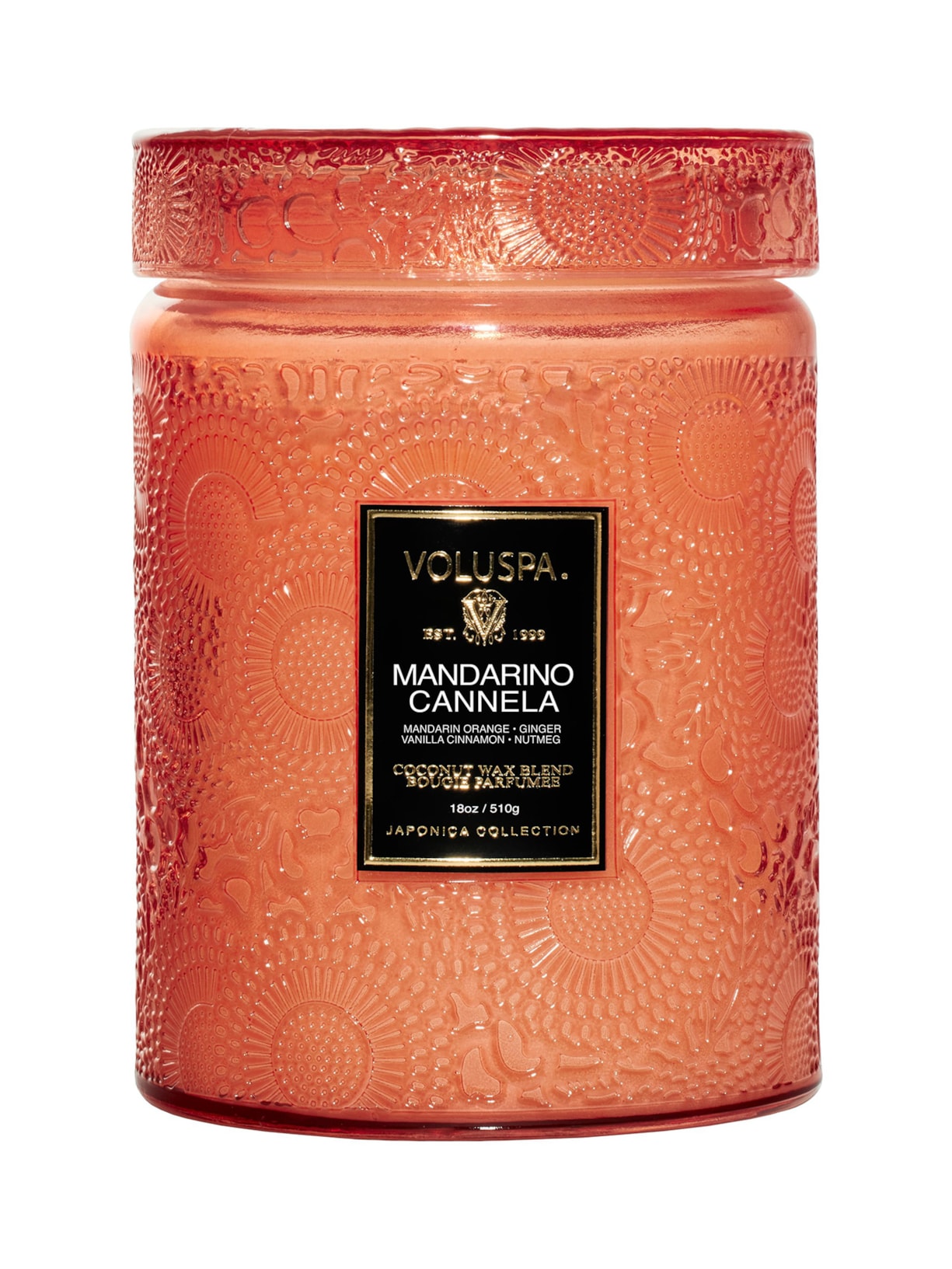 Vela Pote Vidro G 100H Tampa Vidro Relevo Mandarino Cannela - Rosa