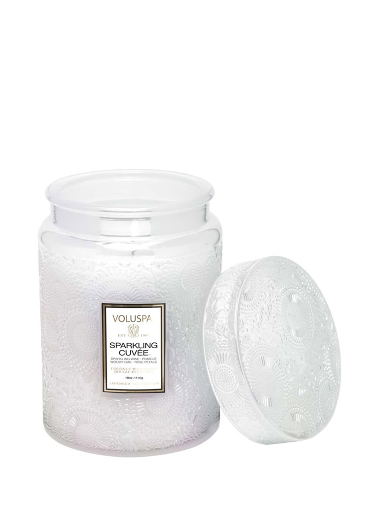 Vela Pote Vidro G 100H Tampa Vidro Relevo Sparkling Cuvee - Branco