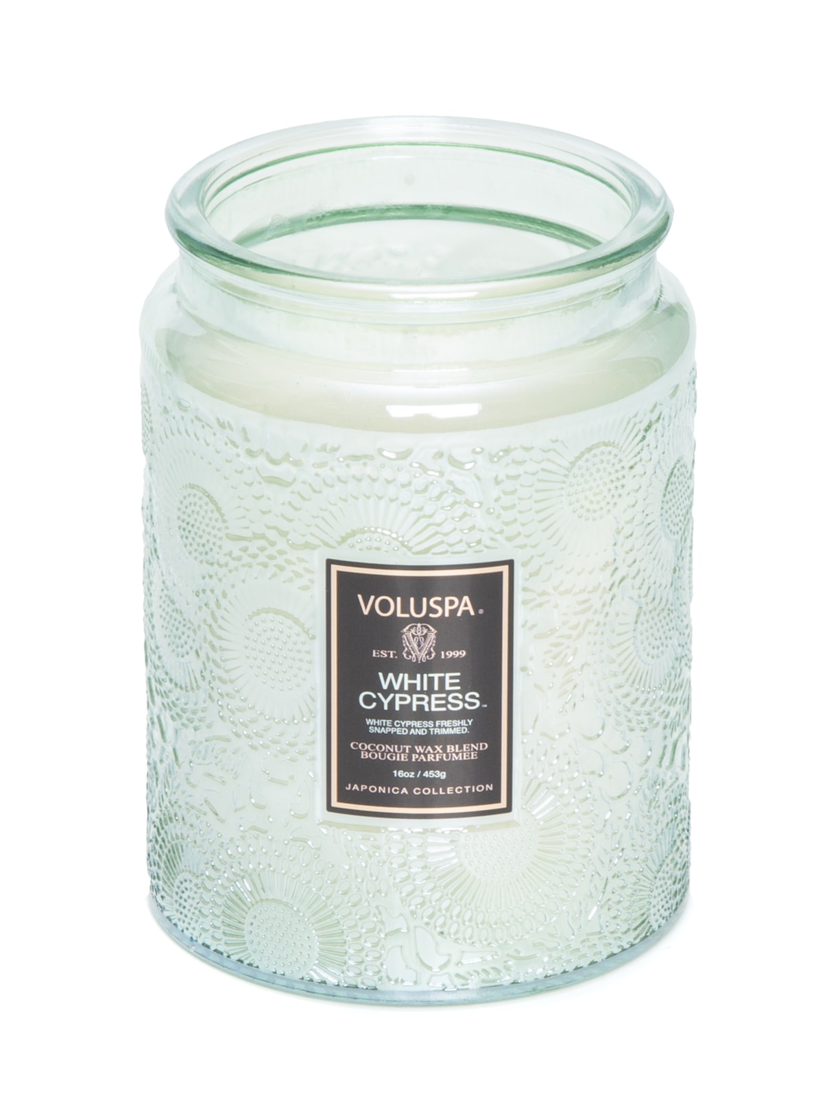 Vela Pote Vidro G 100h Tampa Vidro White Cypress Verde Voluspa