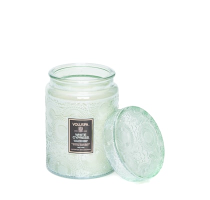 Vela Pote Vidro G 100h Tampa Vidro White Cypress - Verde