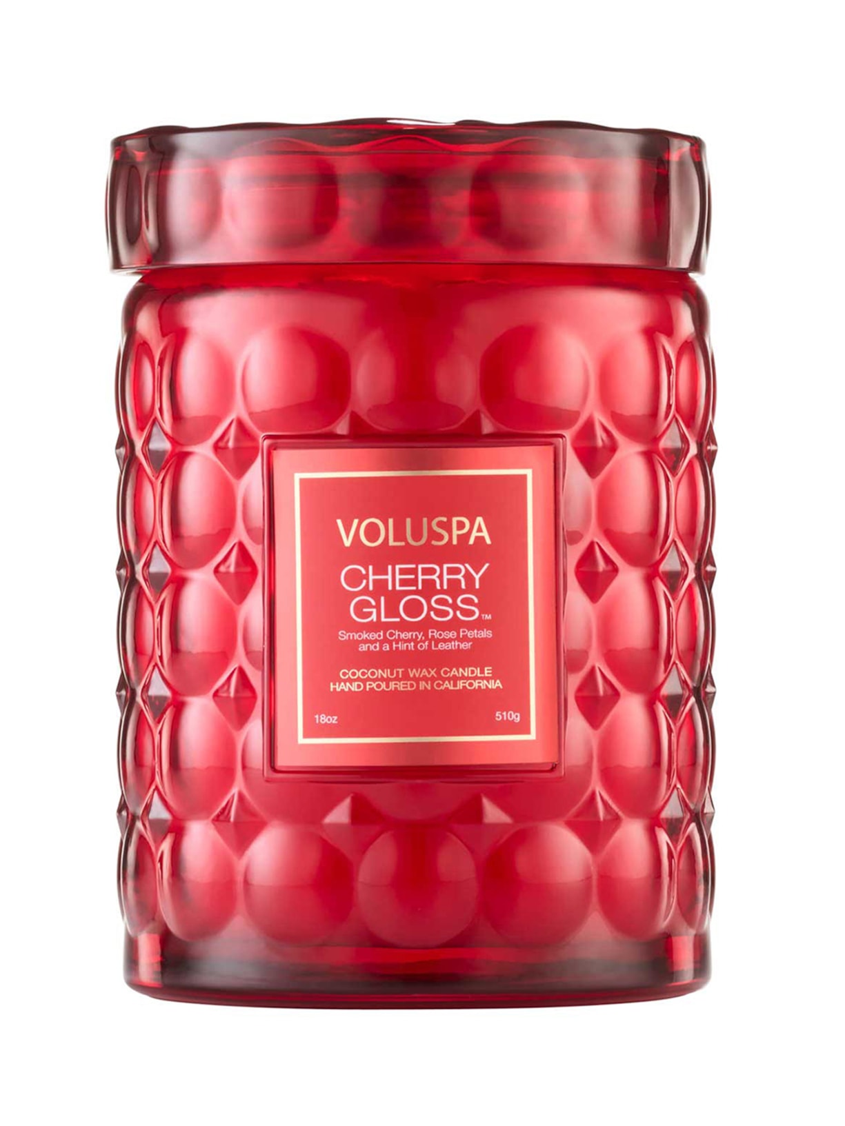 Vela Pote Vidro Grande 100H Tampa Vidro Cherry Gloss - Vermelho