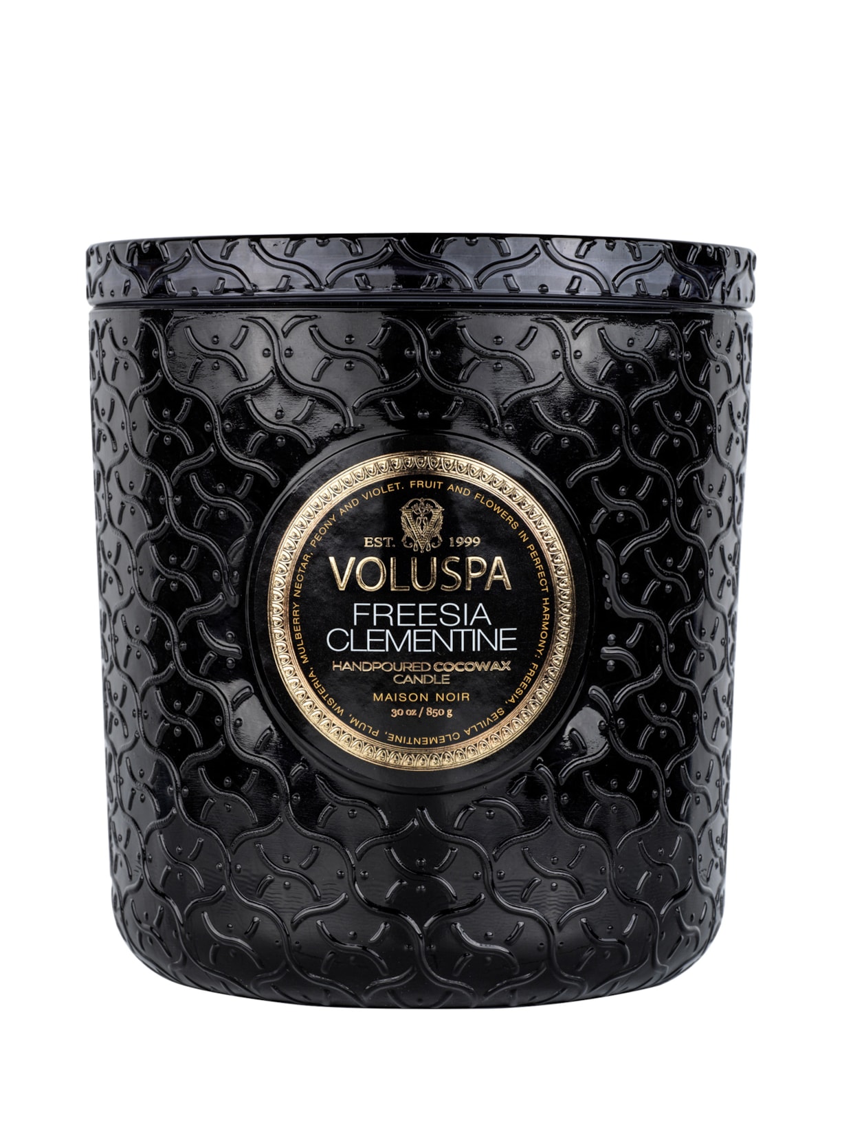 Vela Pote Vidro Luxe +80h Freesia Clementine - Preto