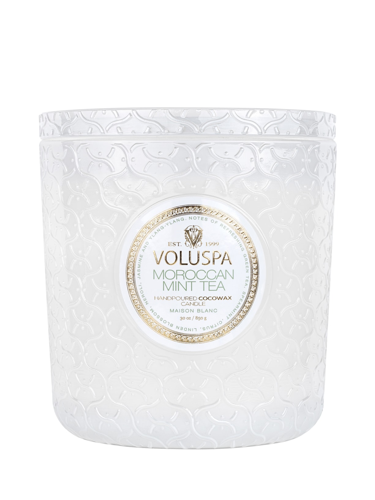 Vela Pote Vidro Luxe +80h Moroccan Mint Tea - Branco