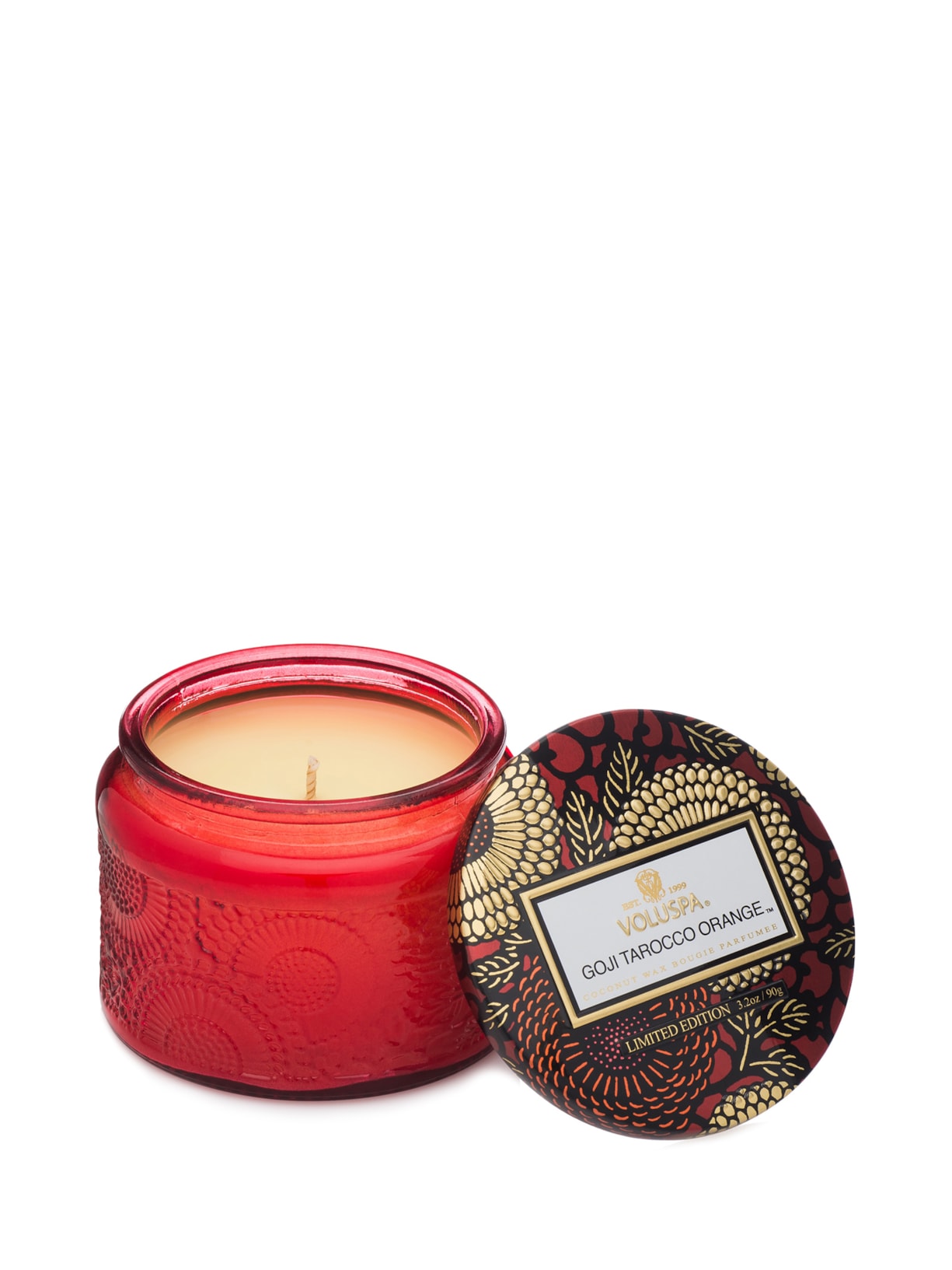 Vela Pote Vidro P 25h Relevo Goji Tarocco Orange - Vermelho