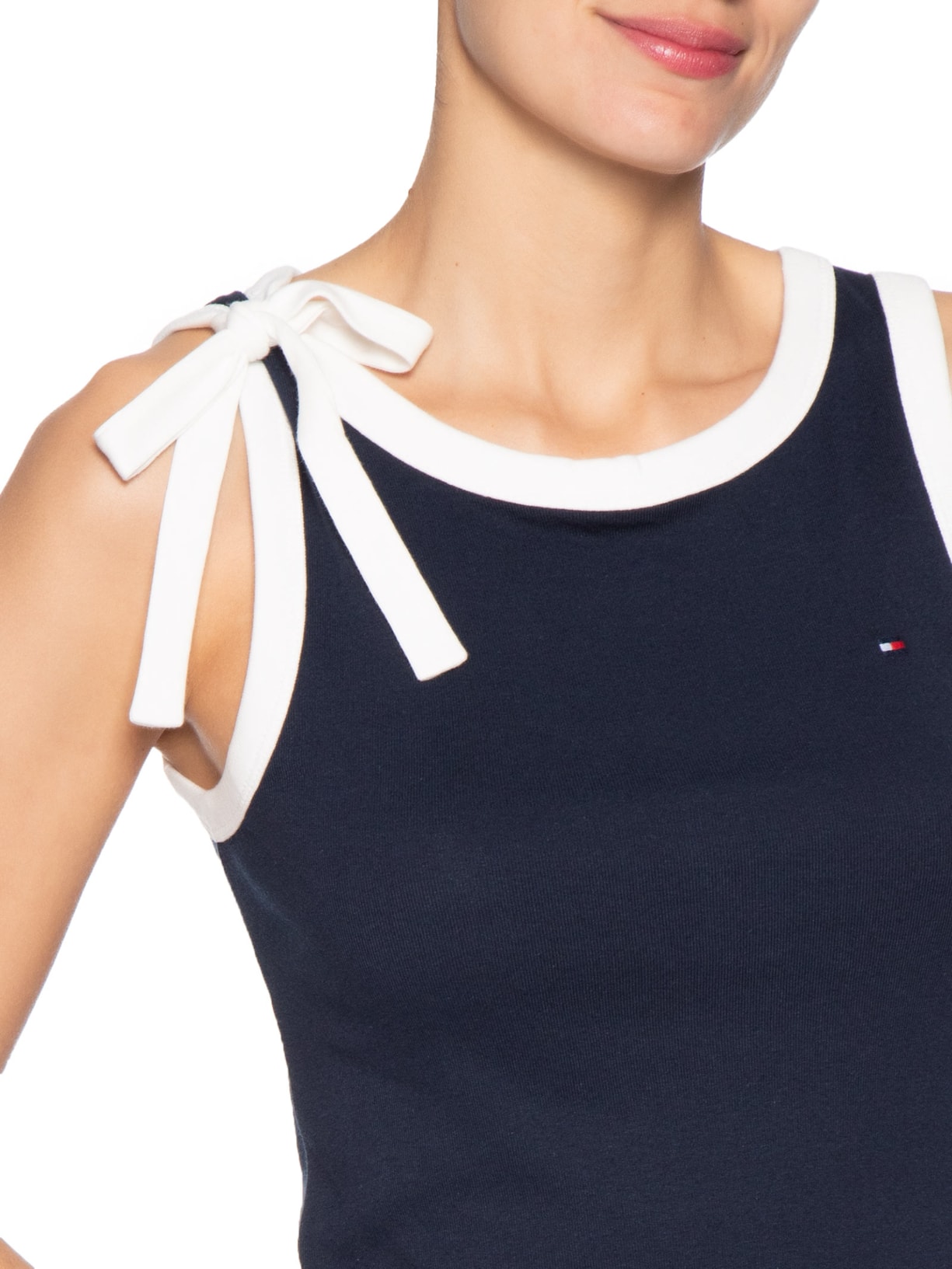 Vestido 1x1 Rib Bow Tee Azul Tommy Hilfiger
