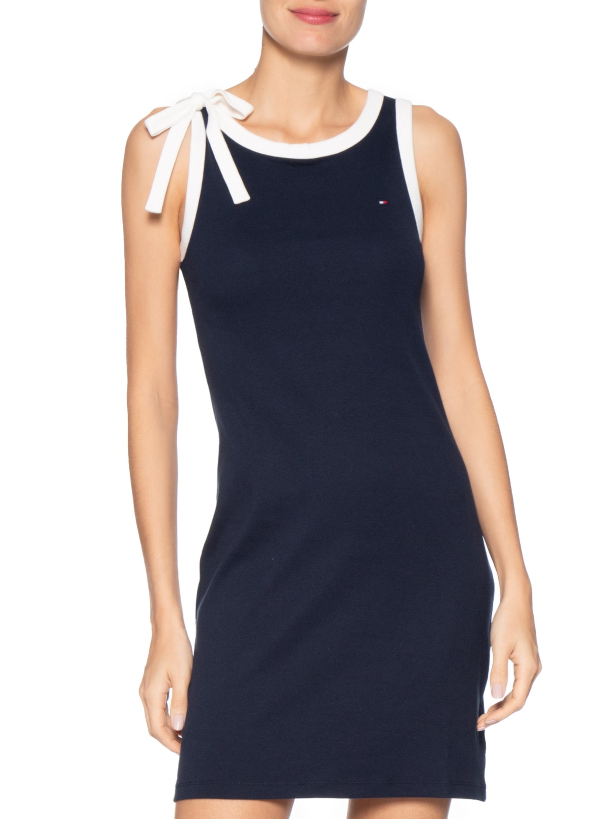 Vestido 1x1 Rib Bow Tee Azul Tommy Hilfiger