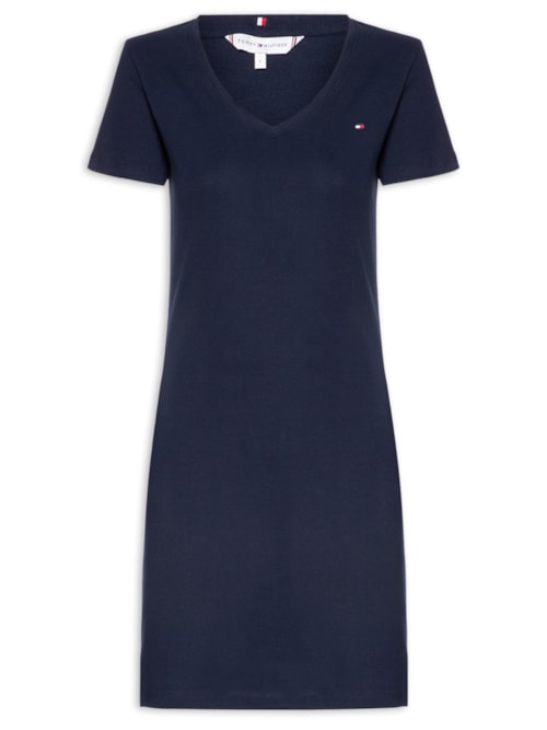 Vestido 1x1 Rib Solid V-Nk S/S Tee - Azul