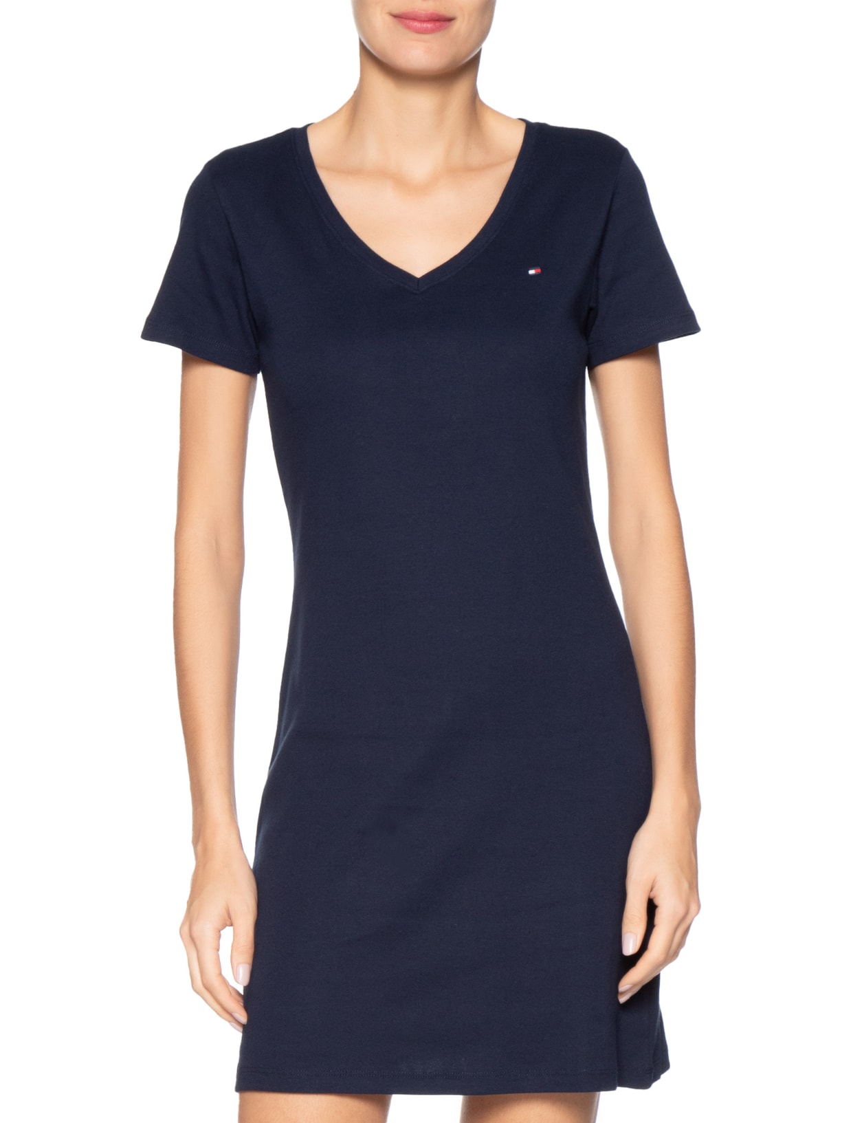 Vestido 1x1 Rib Solid V-Nk S/S Tee Azul Tommy Hilfiger