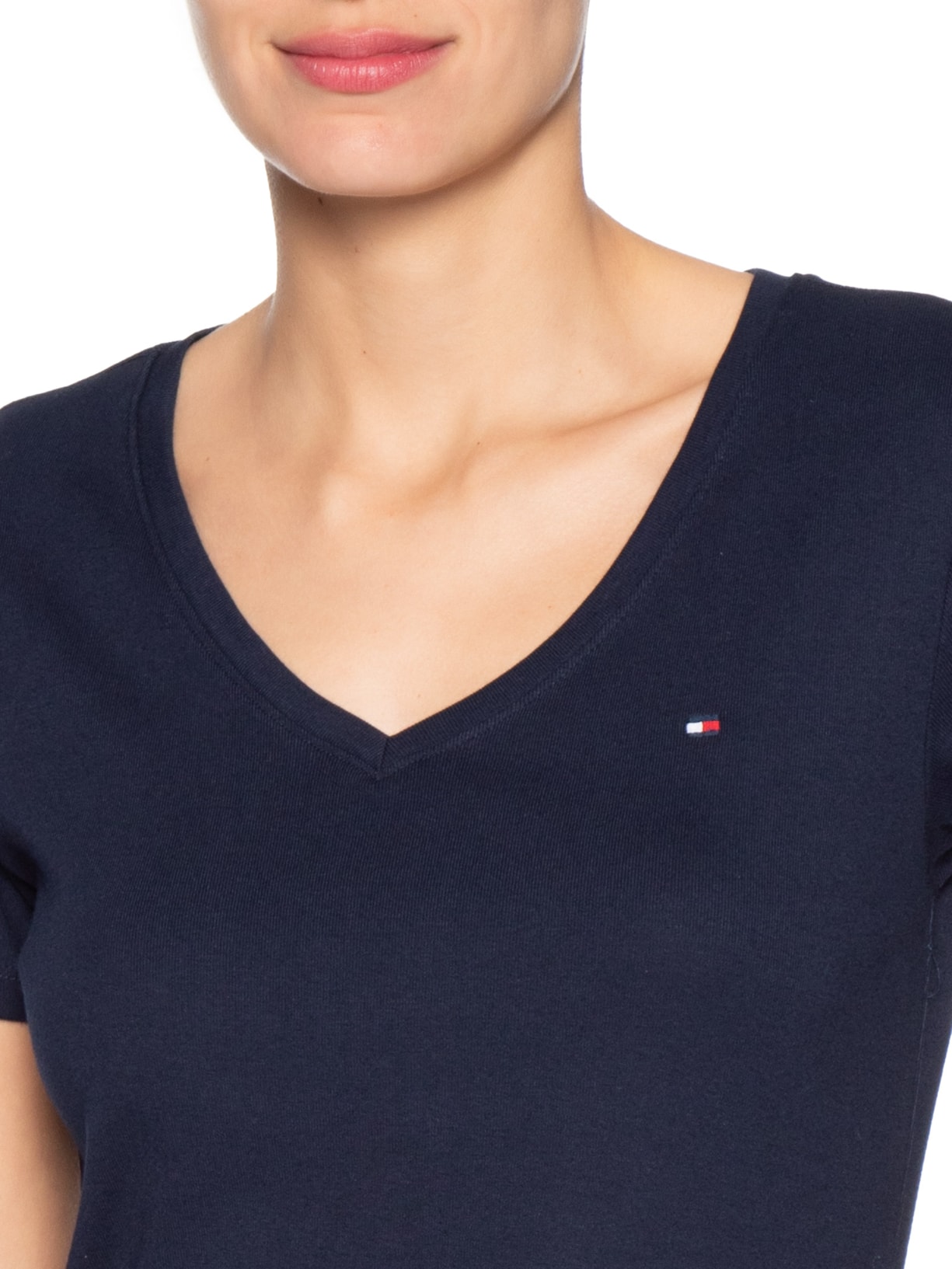 Vestido 1x1 Rib Solid V-Nk S/S Tee Azul Tommy Hilfiger