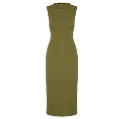 Vestido Abertura Costas Tricot - Verde