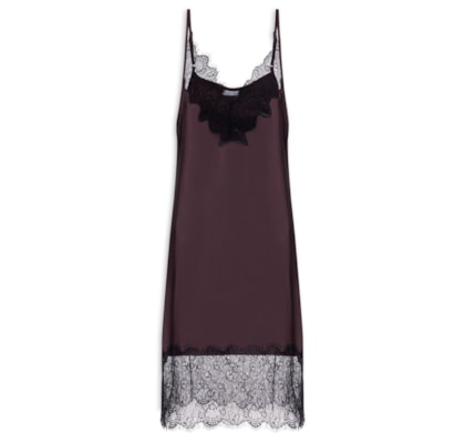 Vestido Acetinado Com Renda - Marrom