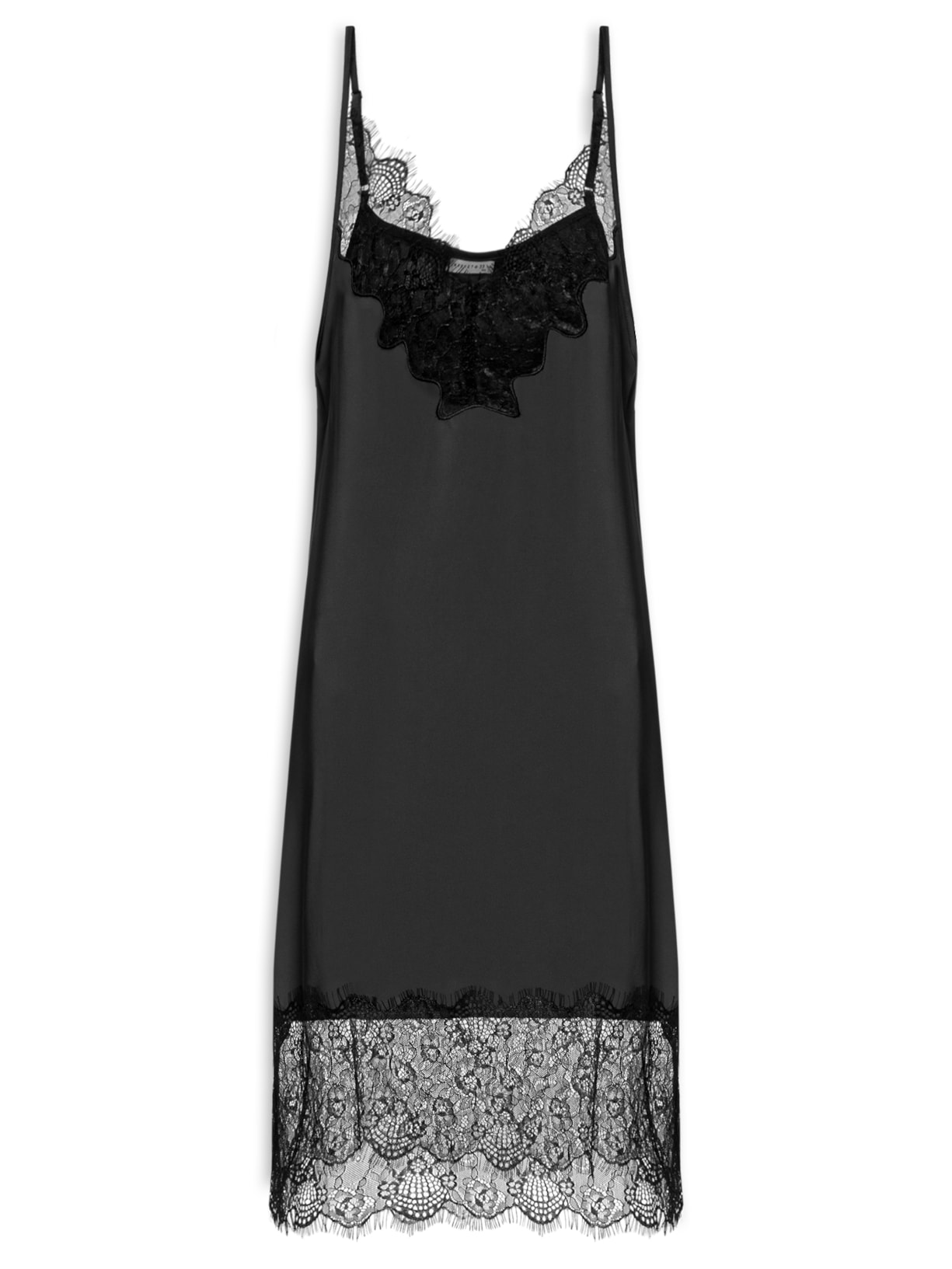 Vestido Acetinado Com Renda Preto Market 33