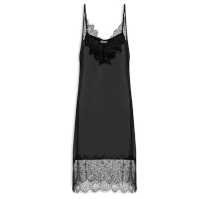 Vestido Acetinado Com Renda - Preto