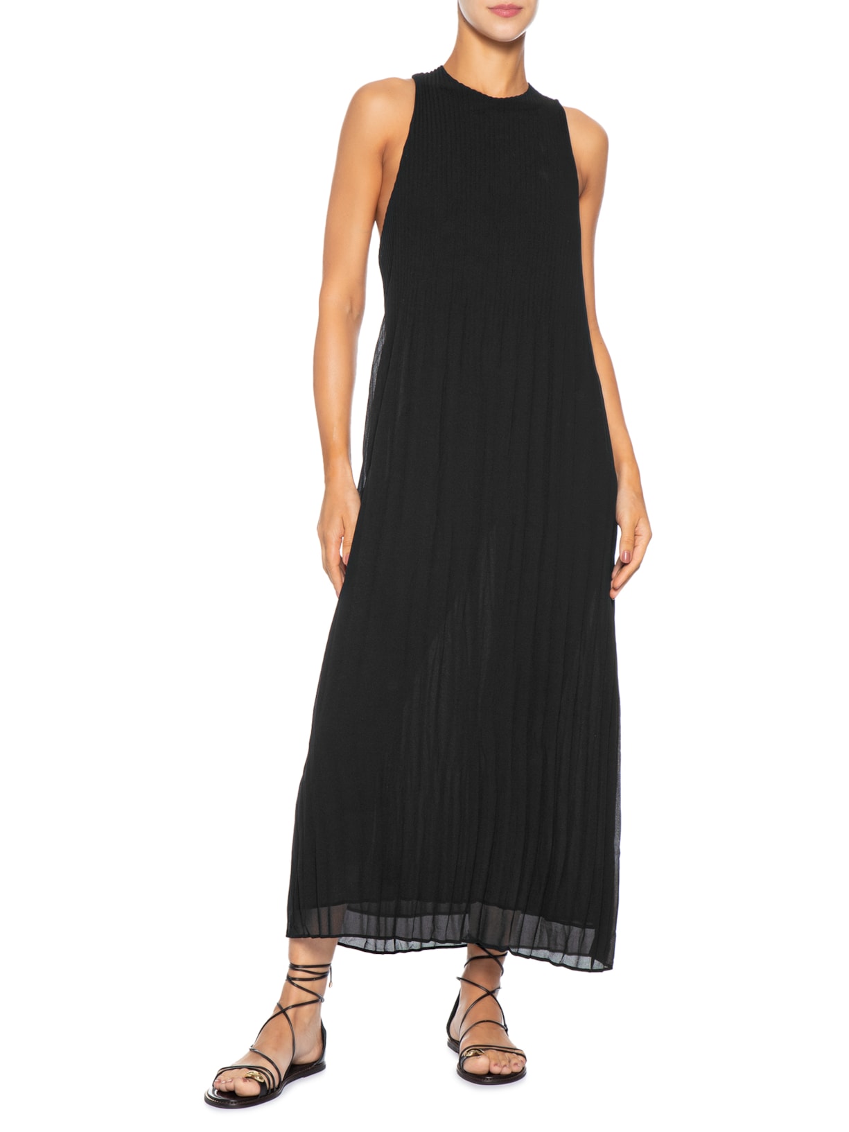 Vestido Acinturado Torcido Plissado Preto Osklen