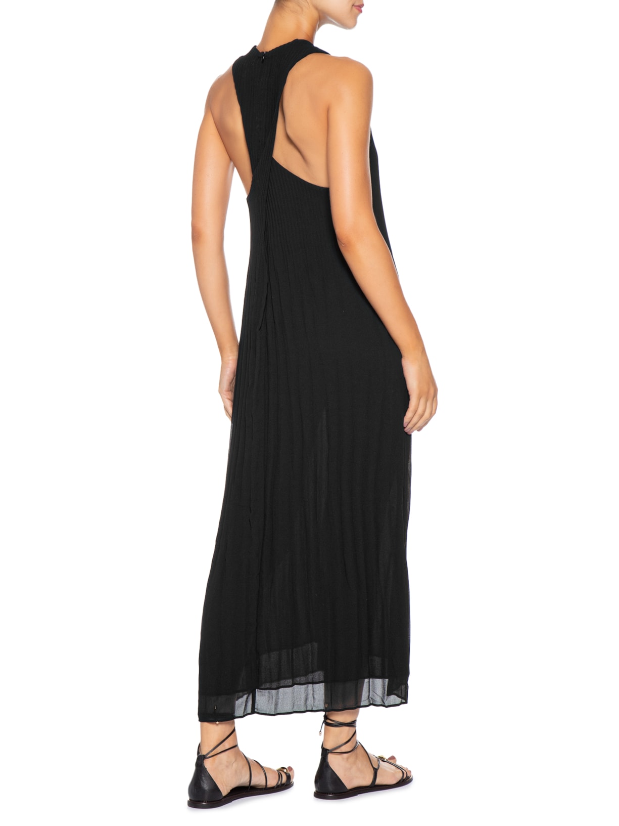 Vestido Acinturado Torcido Plissado Preto Osklen