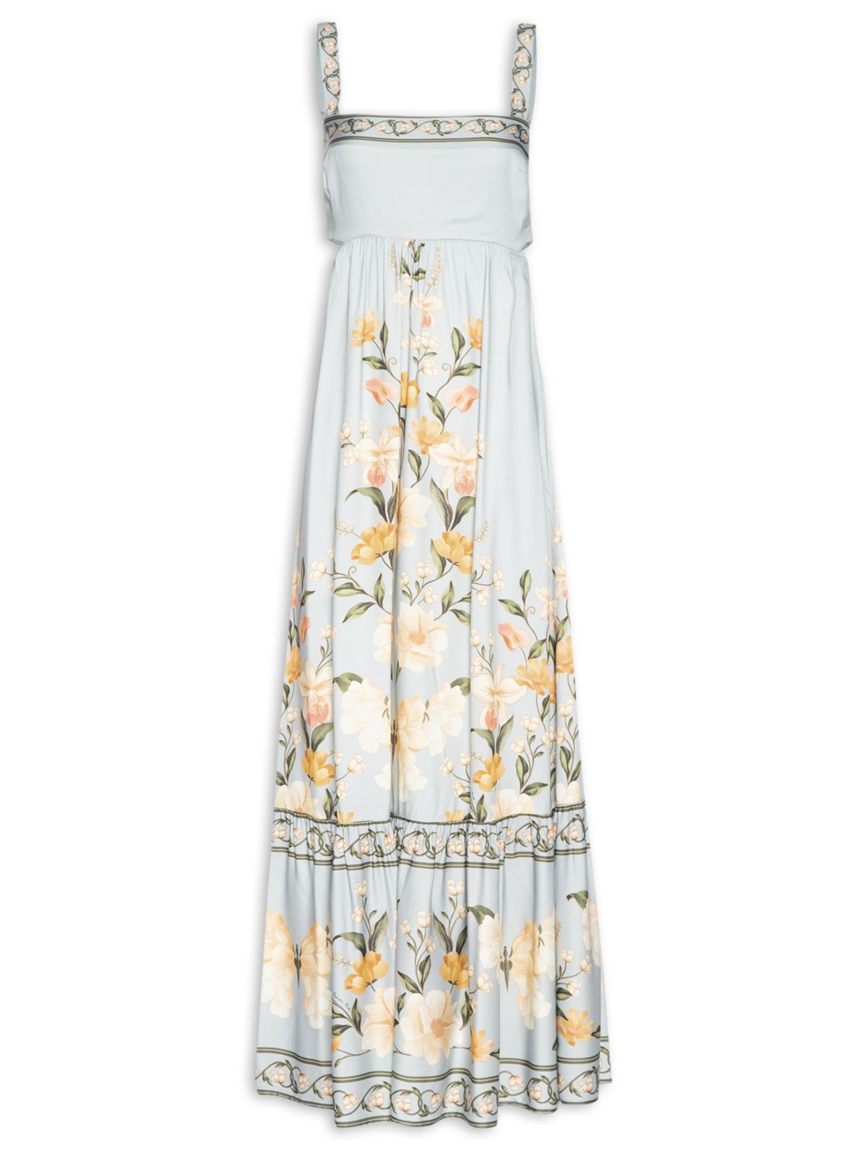 Vestido Alça Borboleta Em Flor - Azul