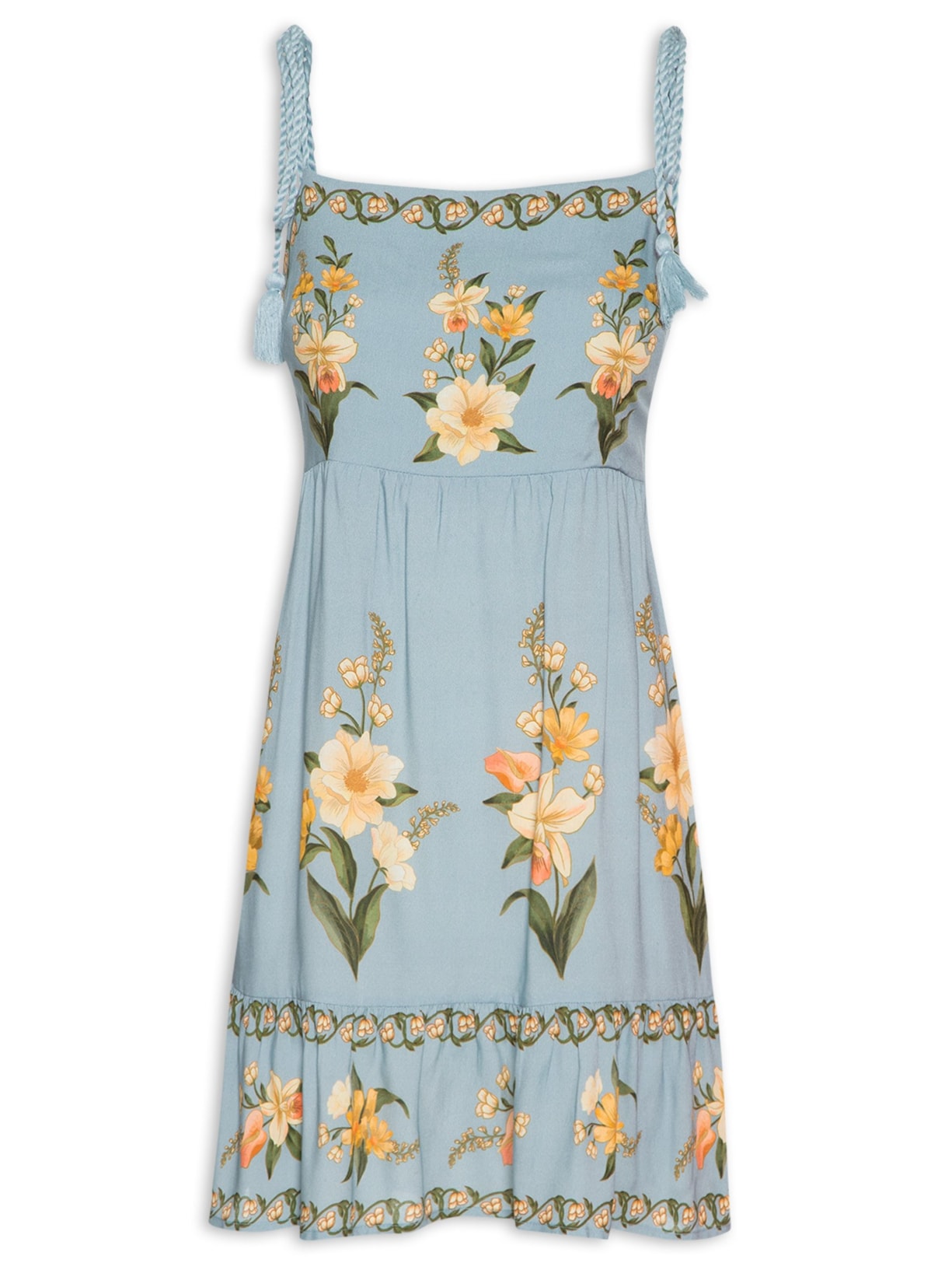 Vestido Alça Borboleta Em Flor - Azul