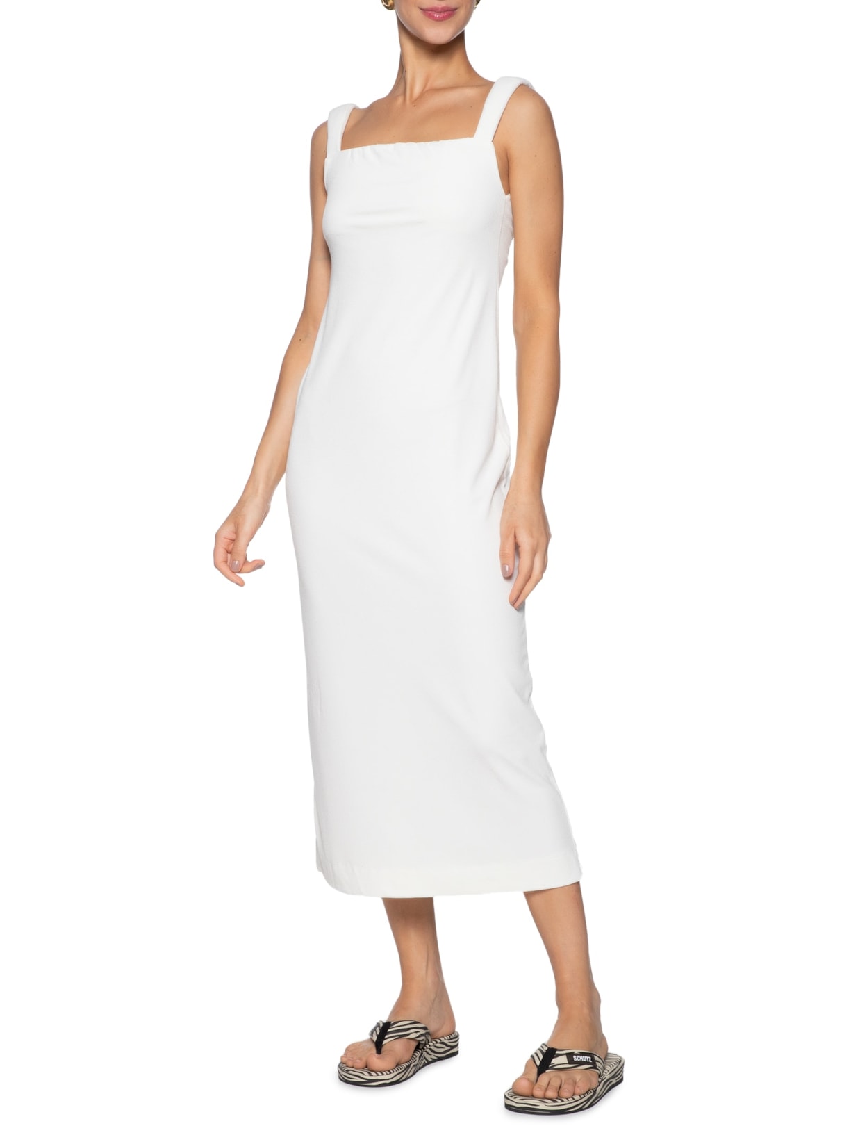 Vestido Alça Crepe Branco Farm