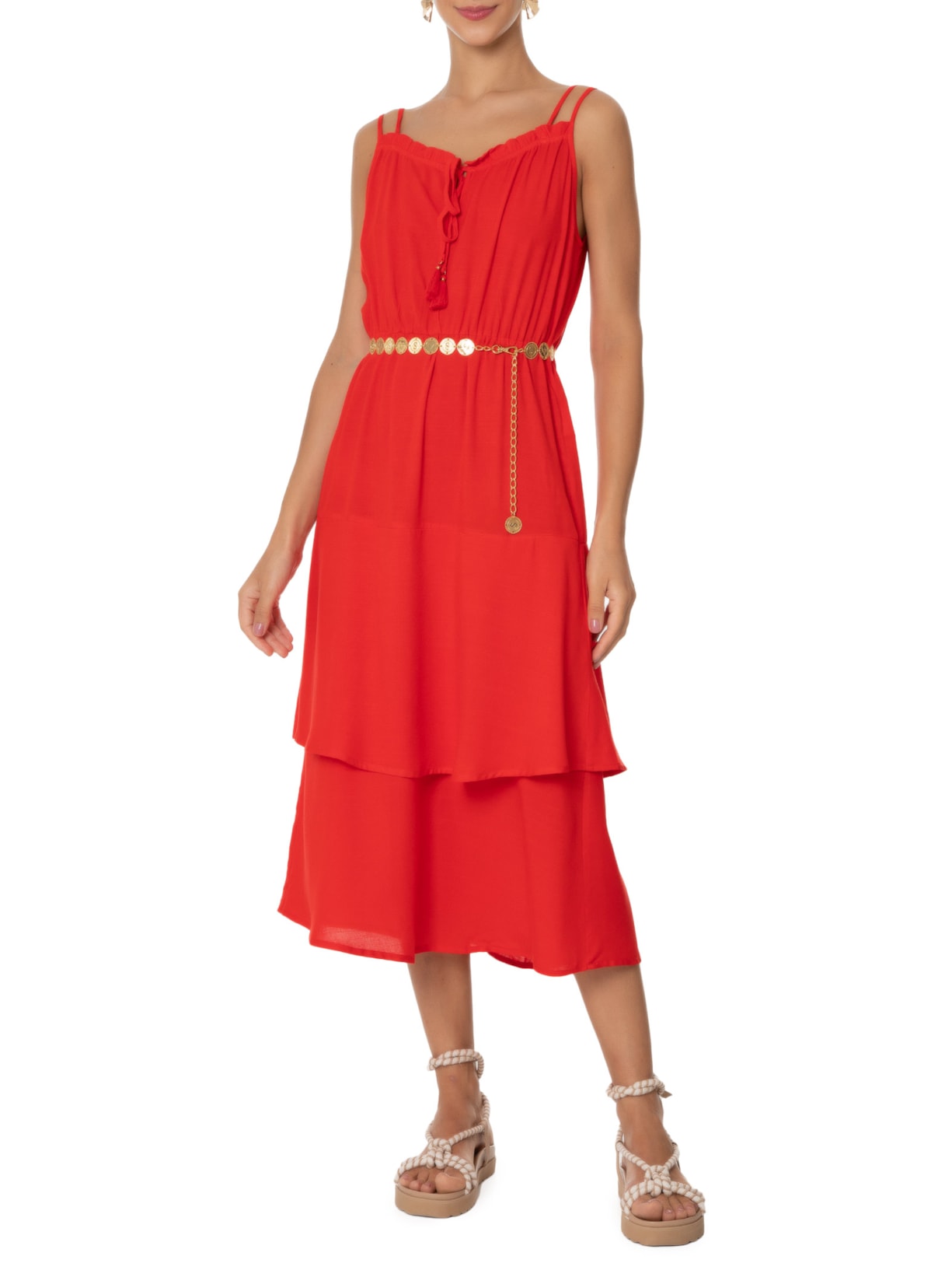 Vestido Alça Cruzada Vermelho Maria Filó