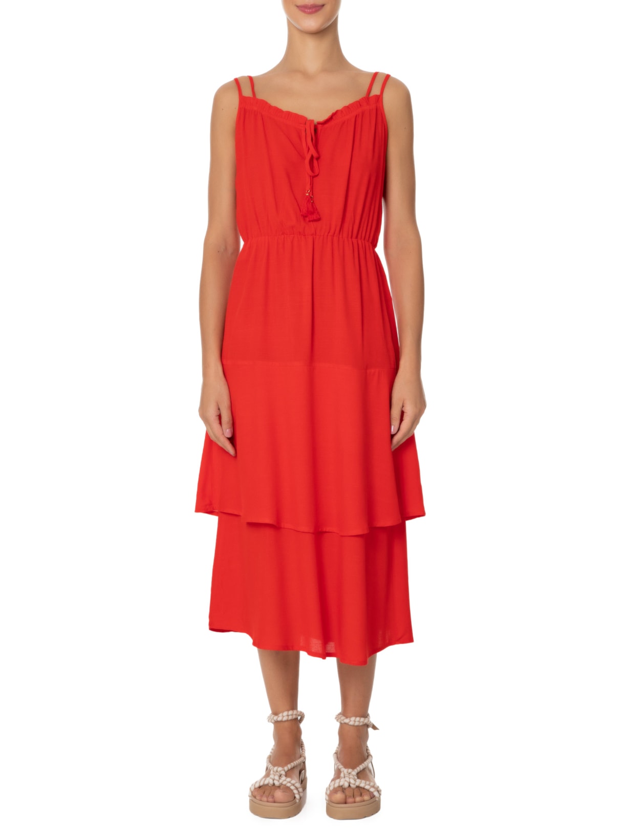 Vestido Alça Cruzada Vermelho Maria Filó