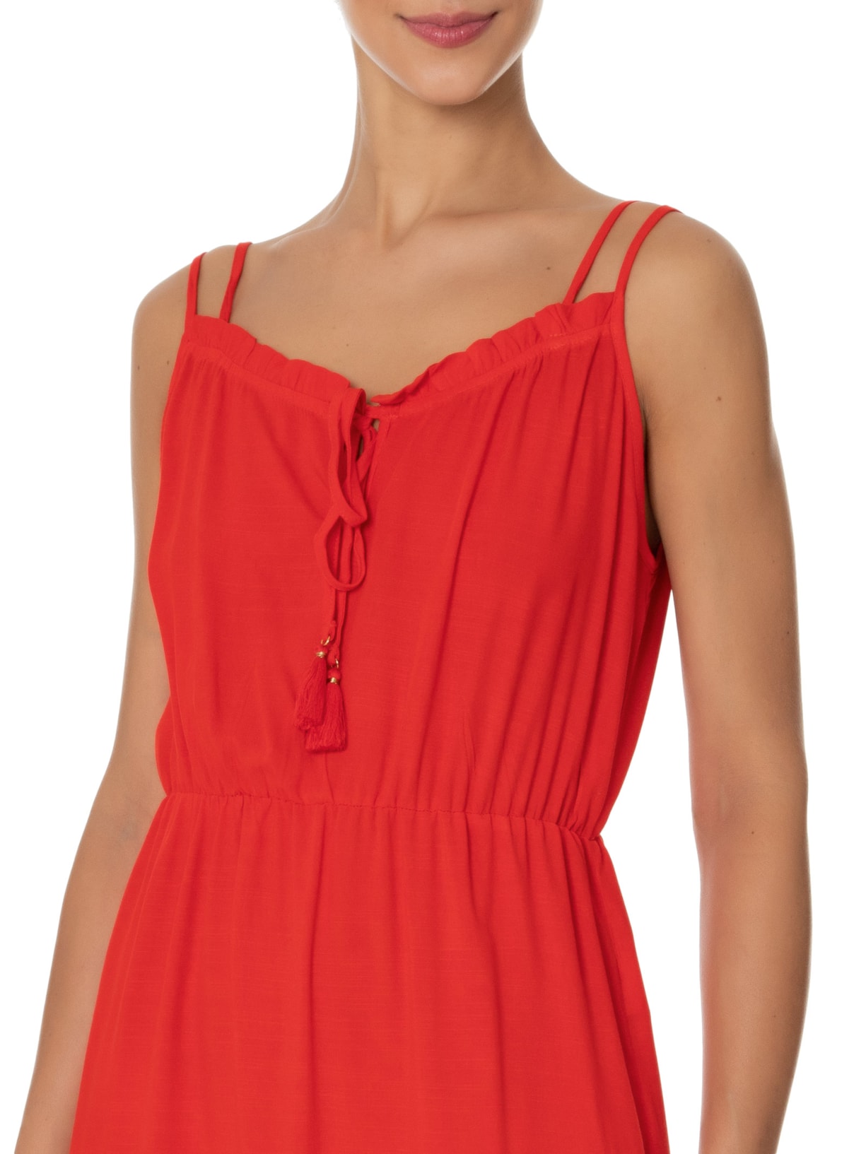 Vestido Alça Cruzada Vermelho Maria Filó