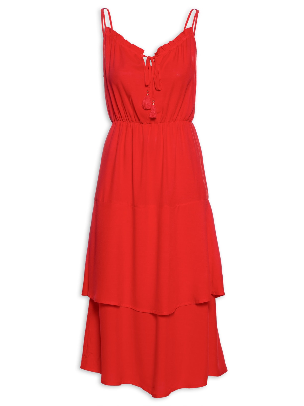 Vestido Alça Cruzada Vermelho Maria Filó