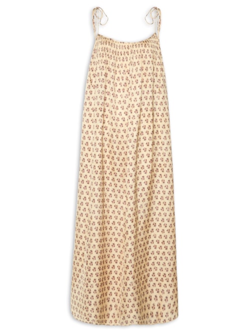 Vestido Alça Estampa Papiro - Bege